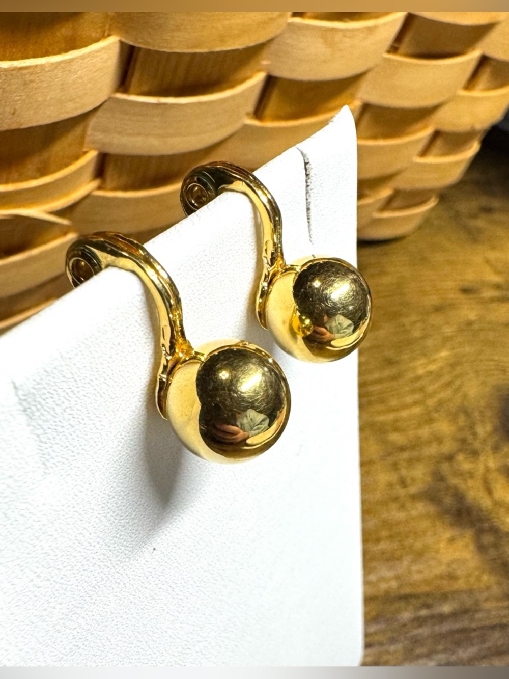 Monet Gold Tone Ball Drop Clip-On Earrings Vintage Signed